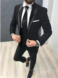 Showlu Fashion men's 3-piece slim fit wedding suit with wool blend tuxedo, including jacket, pants, and vest, perfect for grooms and groomsmen.