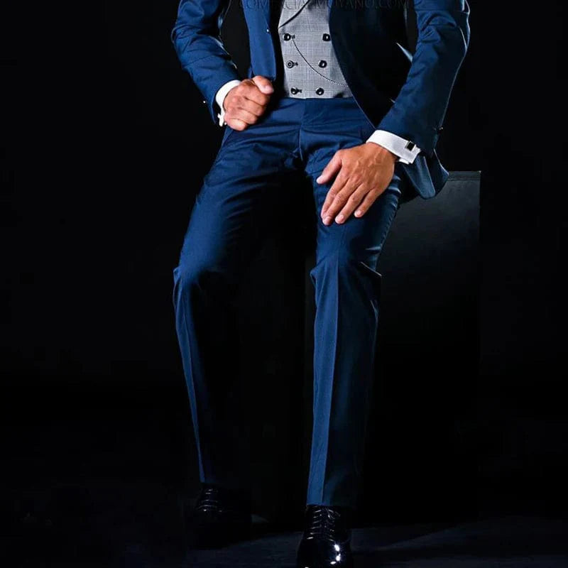 SHOWLU Men's 3-piece wedding tuxedo with notched lapel, vest, jacket, and pants, perfect for formal wedding attire.
