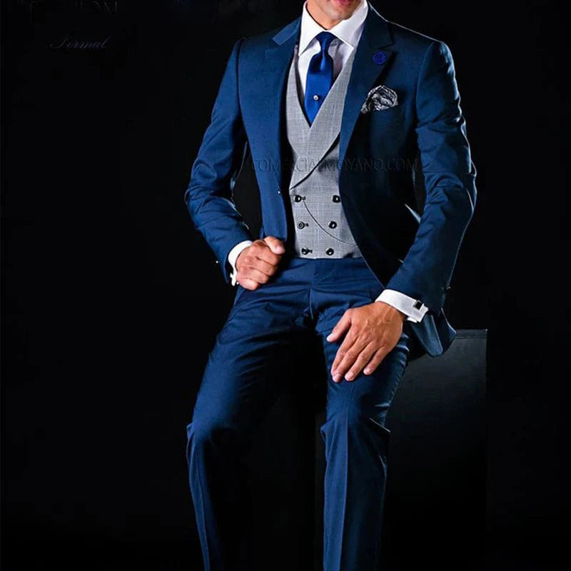 SHOWLU Men's 3-piece wedding tuxedo with notched lapel, vest, jacket, and pants, stylish formal suit for special occasions.