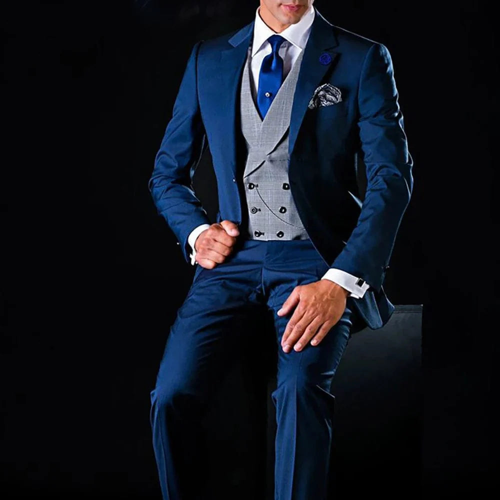 SHOWLU Men's 3-piece wedding tuxedo with notched lapel, vest, jacket, and pants, perfect for formal occasions and weddings.