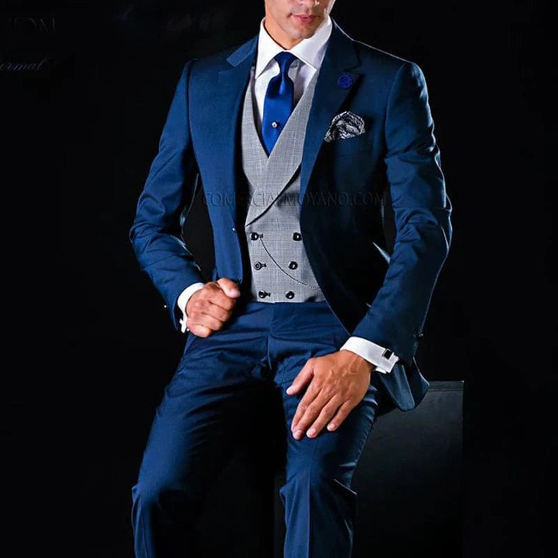 SHOWLU Men's 3-piece wedding tuxedo with notched lapel, vest, jacket, and pants, perfect for formal occasions and weddings.