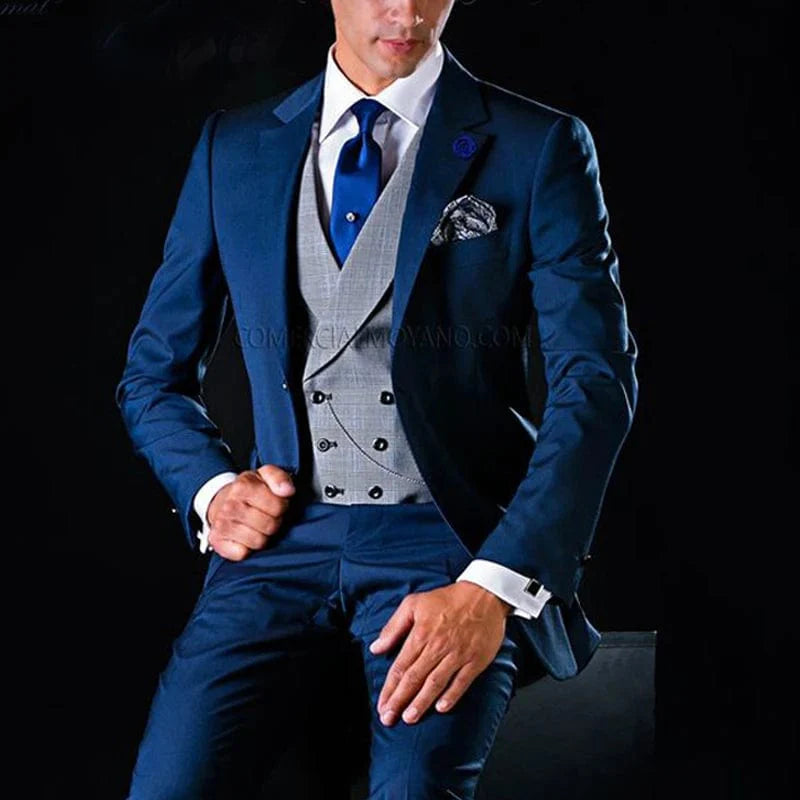 SHOWLU Men's 3-piece wedding tuxedo with notched lapel, vest, jacket, and pants, perfect for formal occasions and special events.