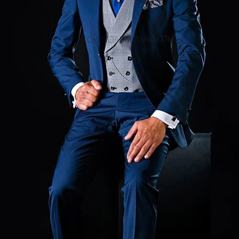 SHOWLU Men's 3-piece wedding tuxedo with notched lapel, vest, jacket, and pants, perfect for formal occasions and weddings.