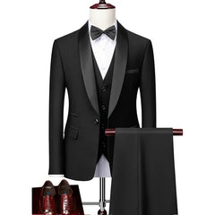 3 Piece Men's Lapel Collar Suit Set Coat Vest Trousers / Business Groomsmen Groom Wedding Dress Blazer Jacket Pants Waistcoat - SHOWLU FASHION STORE