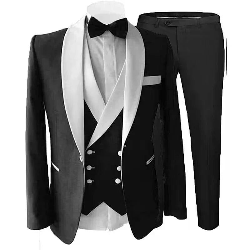 Kromoc men's 3-piece slim fit wedding tuxedo with wool blend shawl lapel, includes jacket, vest, and pants, formal business suit
