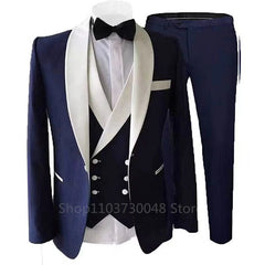 3 Piece Suits for Men Slim Fit Groom Wedding Tuxedos Shawl Lapel Jacket Business Formal Party Blazer Vest Pants Costume Homme - SHOWLU FASHION STORE