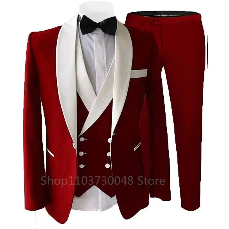 Kromoc men's 3-piece slim fit wool blend wedding tuxedo with shawl lapel, jacket, vest, and pants for formal and business occasions