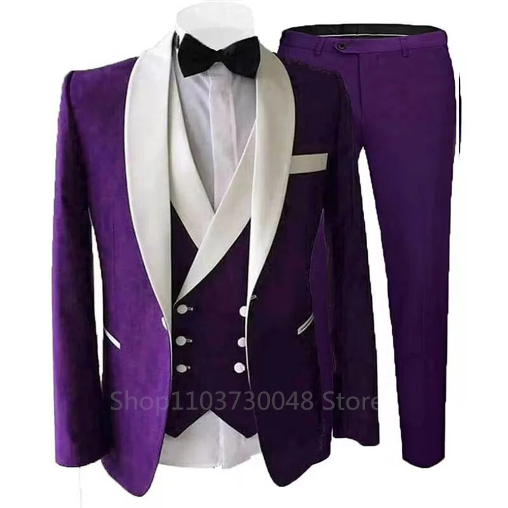 Kromoc men's 3-piece slim fit suit by SHOWLU FASHION, wool blend wedding tuxedo with shawl lapel, jacket, vest, and pants.