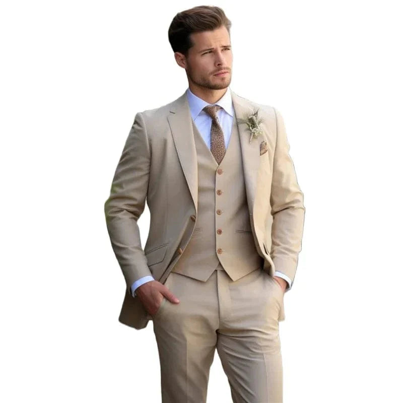 Men's 3-piece skinny fit tuxedo by SHOWLU FASHION STORE, perfect for weddings, proms, and formal events, including jacket, vest, and trousers.