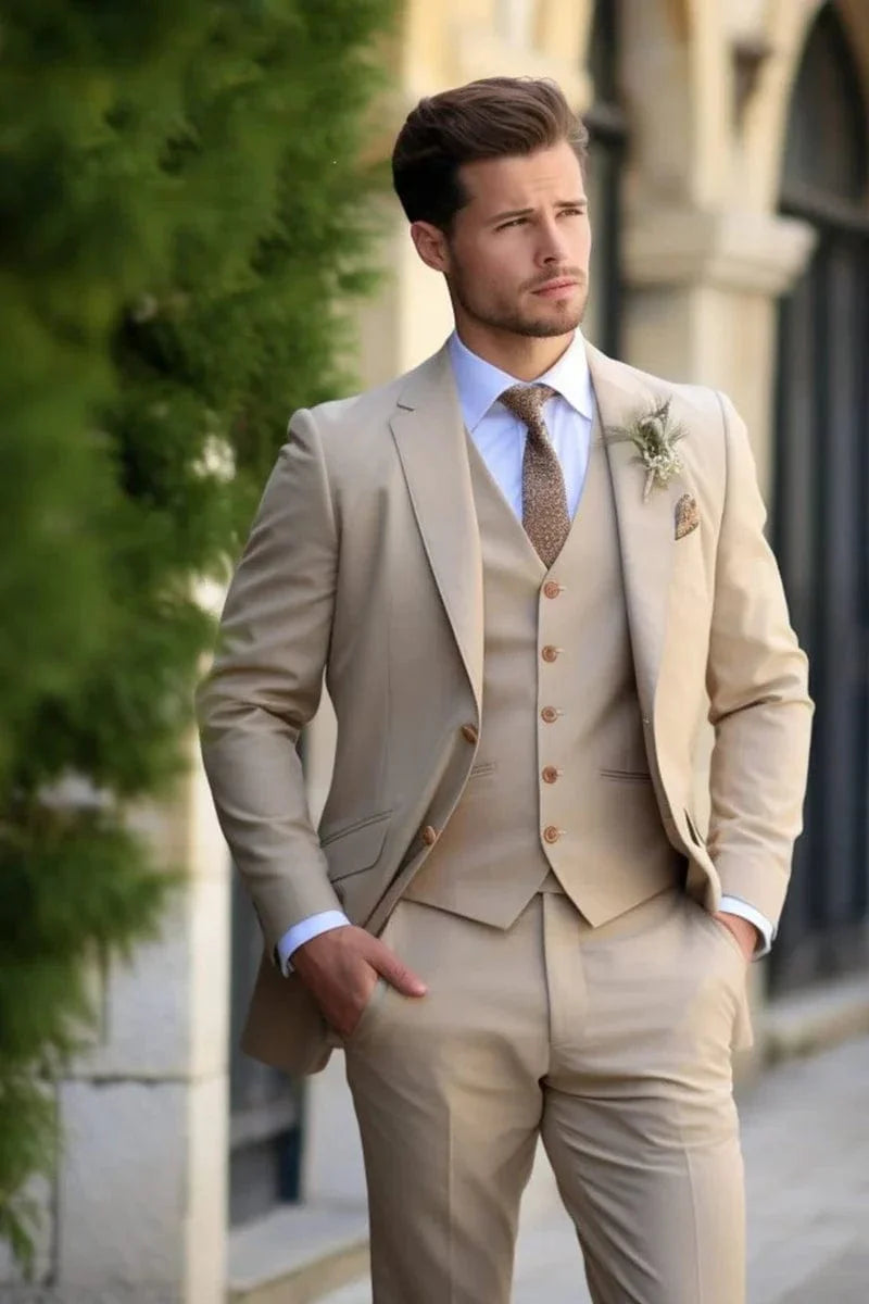 Men's 3-piece skinny fit tuxedo by SHOWLU FASHION STORE, perfect for weddings, proms, and formal events with bespoke groom style.