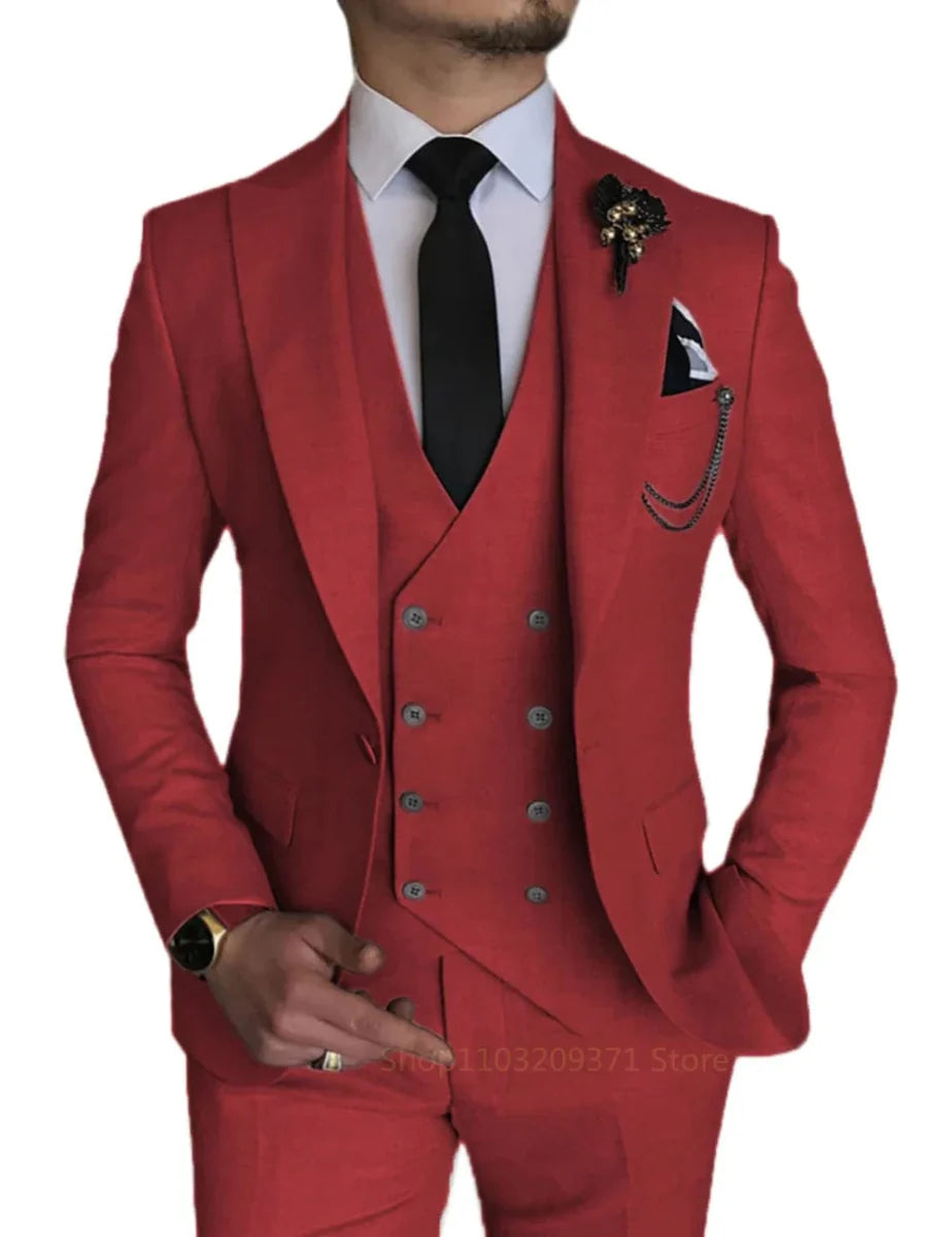 Light gray men's 3-piece suit from Showlu Fashion, including blazer, vest, and pants, ideal for weddings and formal occasions.