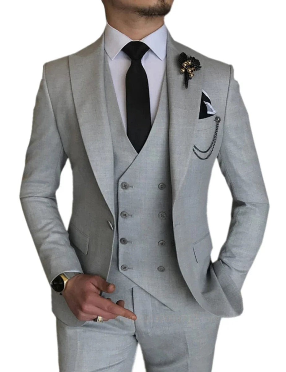 3 Pieces Light Gray Suits Men Suits Wedding Wear Business Male Groom Wedding Dress Jacket Vest Pants Set Blazers Coat - SHOWLU FASHION STORE