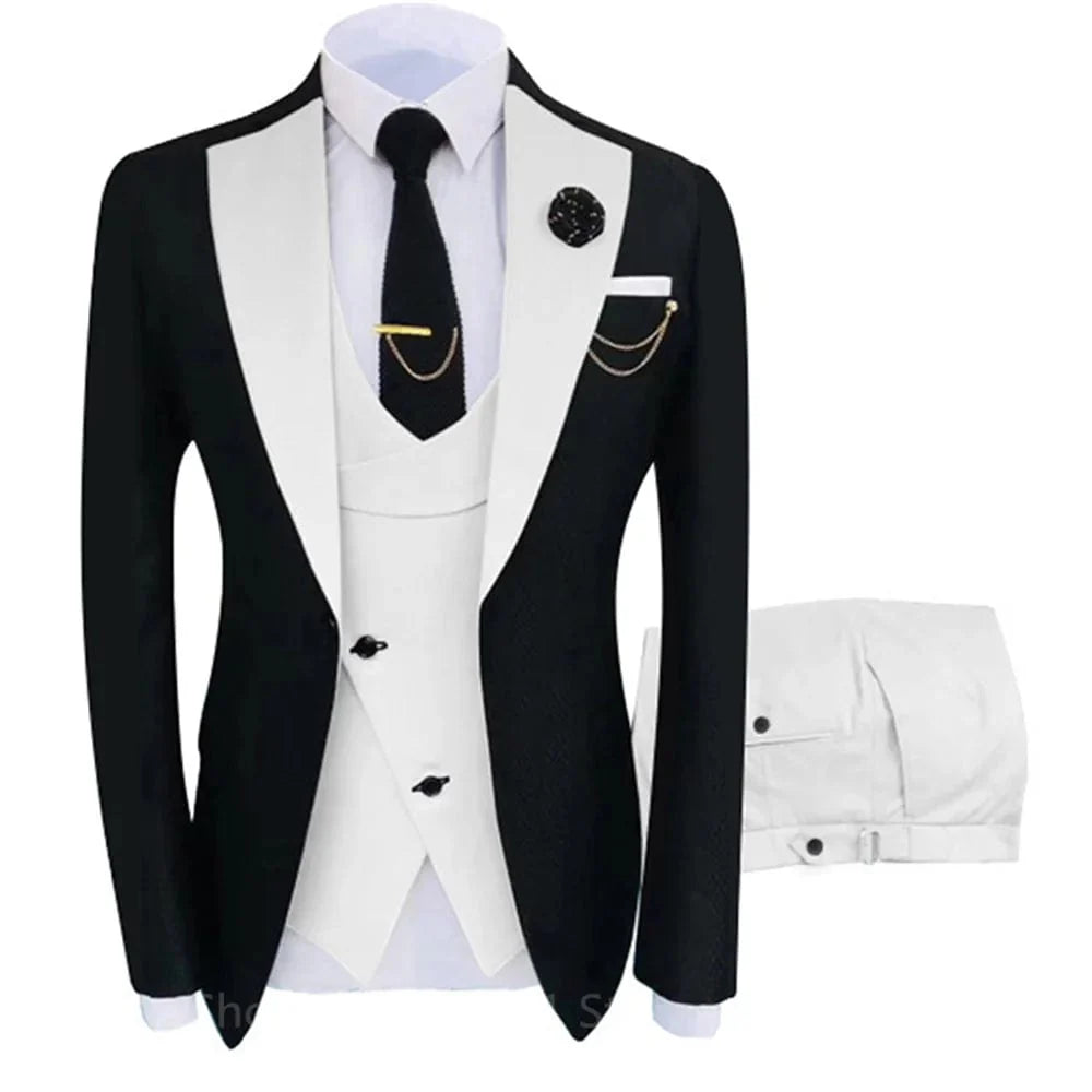 Showlu Fashion men's 3-piece wool blend business suit with blazer, jacket, and trousers, ideal for weddings and formal events.