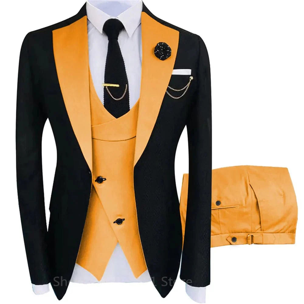 Men's 3-piece wool blend business suit by Showlu Fashion, featuring blazer, vest, and trousers in solid color for formal occasions.