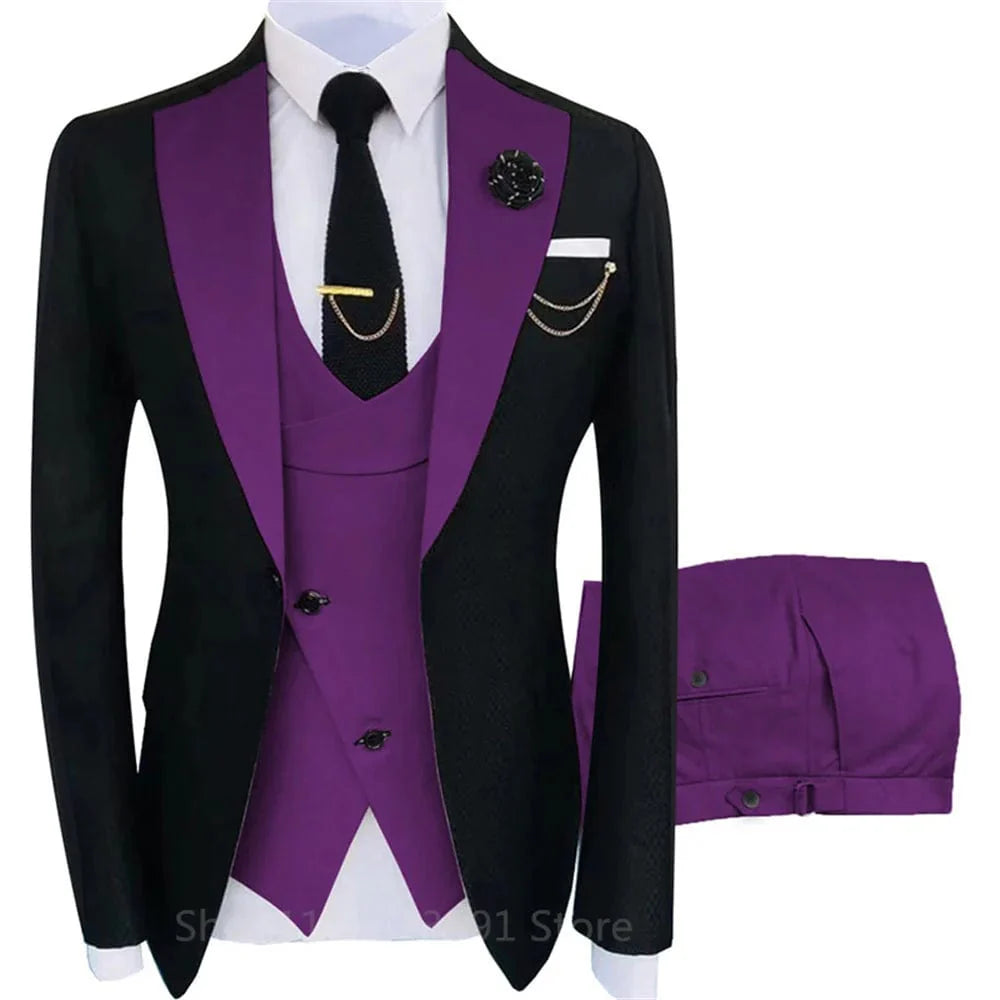 Showlu Fashion men's 3-piece business suit with blazer, vest, and trousers, made of wool blend, suitable for weddings and formal events.