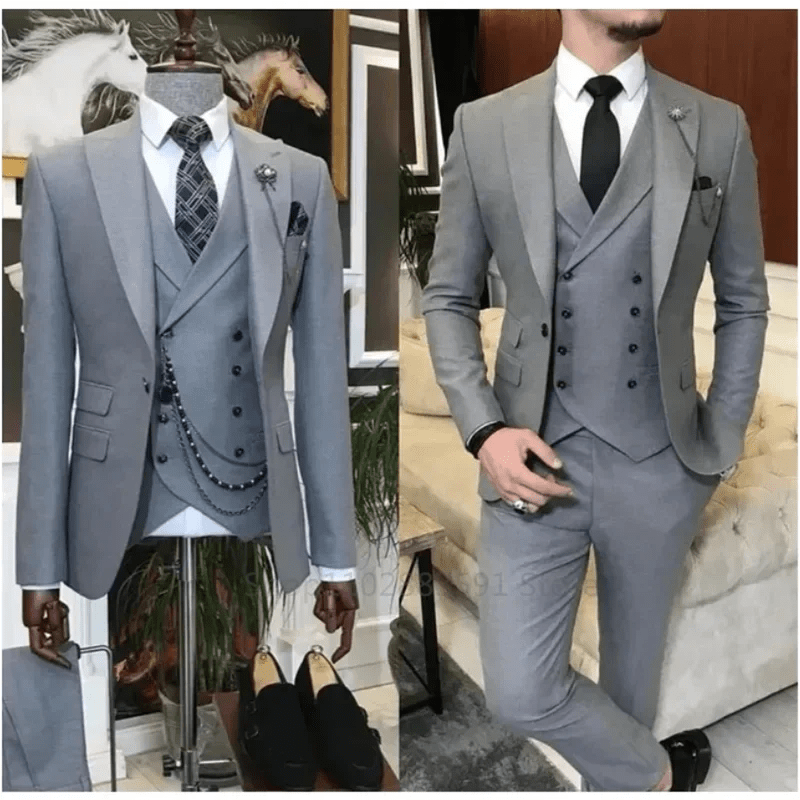 3 Pieces New Business Khaki Formal Men's Slim Fit Suits Wedding Groom Prom Terno Masculino Custom Blazer Jacket Vest Pant Sets - SHOWLU FASHION STORE