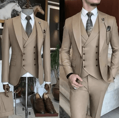 3 Pieces New Business Khaki Formal Men's Slim Fit Suits Wedding Groom Prom Terno Masculino Custom Blazer Jacket Vest Pant Sets - SHOWLU FASHION STORE