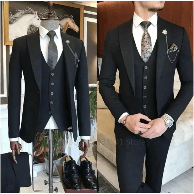 3 Pieces New Business Khaki Formal Men's Slim Fit Suits Wedding Groom Prom Terno Masculino Custom Blazer Jacket Vest Pant Sets - SHOWLU FASHION STORE