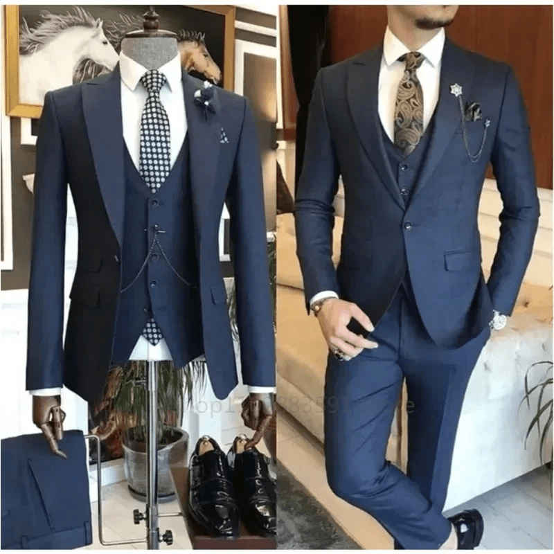 3 Pieces New Business Khaki Formal Men's Slim Fit Suits Wedding Groom Prom Terno Masculino Custom Blazer Jacket Vest Pant Sets - SHOWLU FASHION STORE