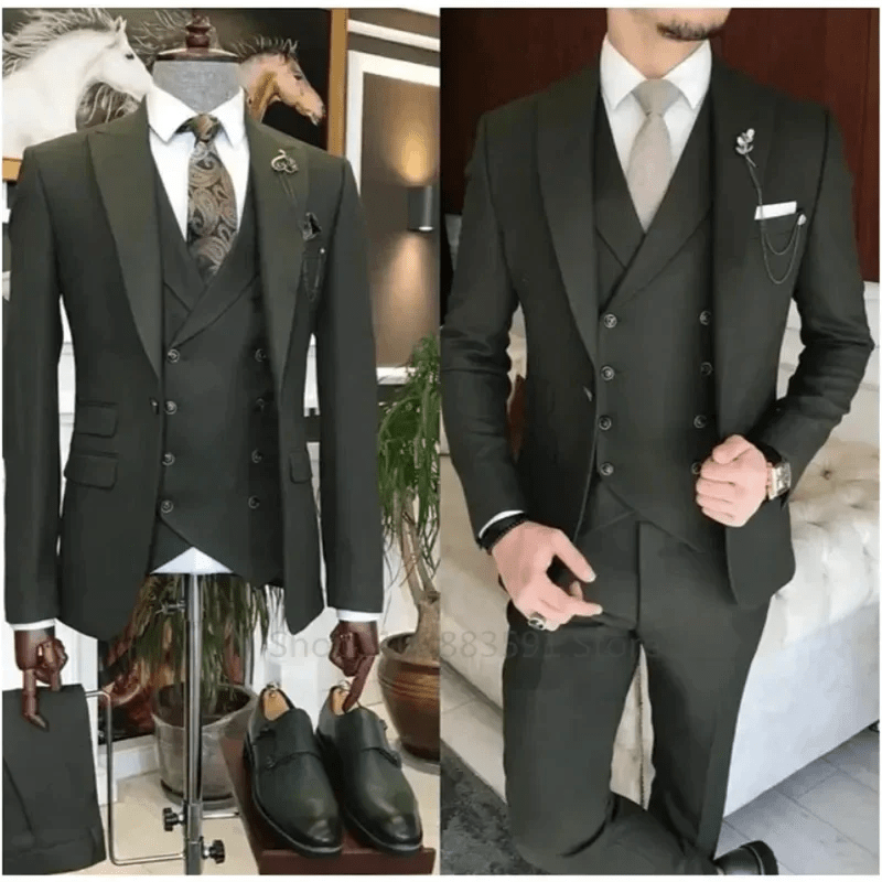 3 Pieces New Business Khaki Formal Men's Slim Fit Suits Wedding Groom Prom Terno Masculino Custom Blazer Jacket Vest Pant Sets - SHOWLU FASHION STORE