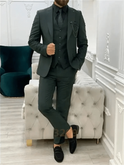 3 Pieces Post Green Suits Men Suits Wedding Wear Business Male Groom Wedding Dress Jacket Vest Pants Set Blazers Coat - SHOWLU FASHION STORE
