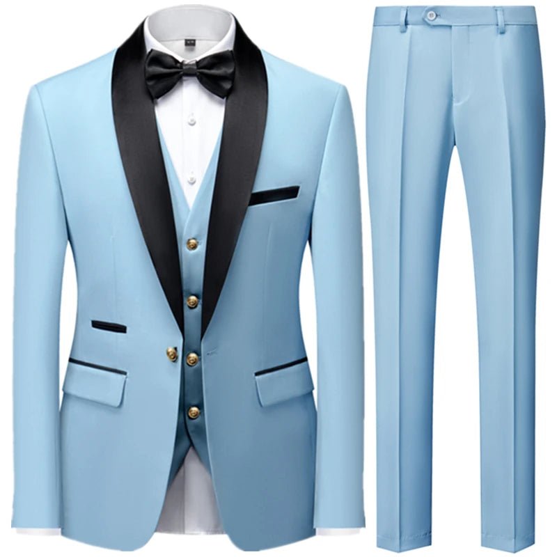 3 Pieces Set Men's Business Blazers Coat / Male Slim Fit Color Matching Collar Suit Tuxedo Leisure Jacket Pants Vest Wedding - SHOWLU FASHION STORE