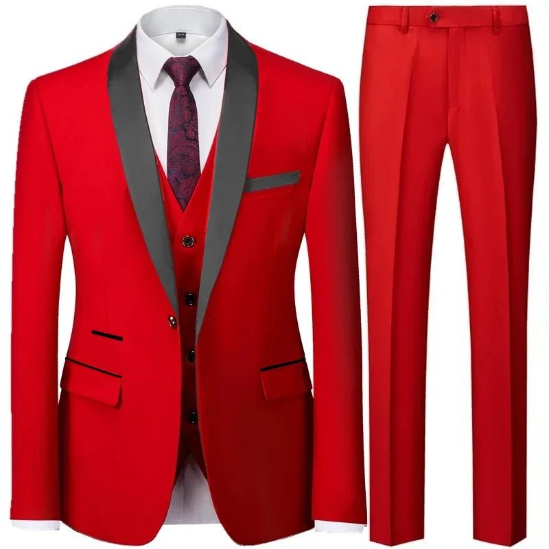 3 Pieces Set Men's Business Blazers Coat / Male Slim Fit Color Matching Collar Suit Tuxedo Leisure Jacket Pants Vest Wedding - SHOWLU FASHION STORE