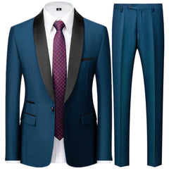 3 Pieces Set Men's Business Blazers Coat / Male Slim Fit Color Matching Collar Suit Tuxedo Leisure Jacket Pants Vest Wedding - SHOWLU FASHION STORE