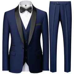 3 Pieces Set Men's Business Blazers Coat / Male Slim Fit Color Matching Collar Suit Tuxedo Leisure Jacket Pants Vest Wedding - SHOWLU FASHION STORE