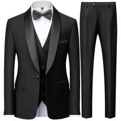 3 Pieces Set Men's Business Blazers Coat / Male Slim Fit Color Matching Collar Suit Tuxedo Leisure Jacket Pants Vest Wedding - SHOWLU FASHION STORE