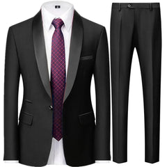 3 Pieces Set Men's Business Blazers Coat / Male Slim Fit Color Matching Collar Suit Tuxedo Leisure Jacket Pants Vest Wedding - SHOWLU FASHION STORE