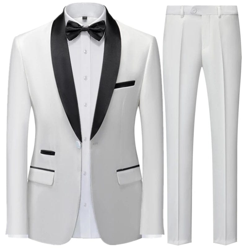 3 Pieces Set Men's Business Blazers Coat / Male Slim Fit Color Matching Collar Suit Tuxedo Leisure Jacket Pants Vest Wedding - SHOWLU FASHION STORE