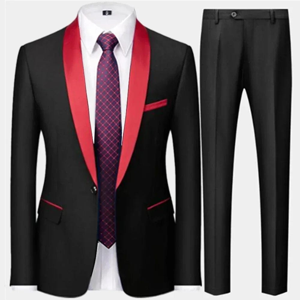 3 Pieces Set Men's Business Blazers Coat / Male Slim Fit Color Matching Collar Suit Tuxedo Leisure Jacket Pants Vest Wedding - SHOWLU FASHION STORE