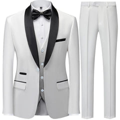 3 Pieces Set Men's Business Blazers Coat / Male Slim Fit Color Matching Collar Suit Tuxedo Leisure Jacket Pants Vest Wedding - SHOWLU FASHION STORE