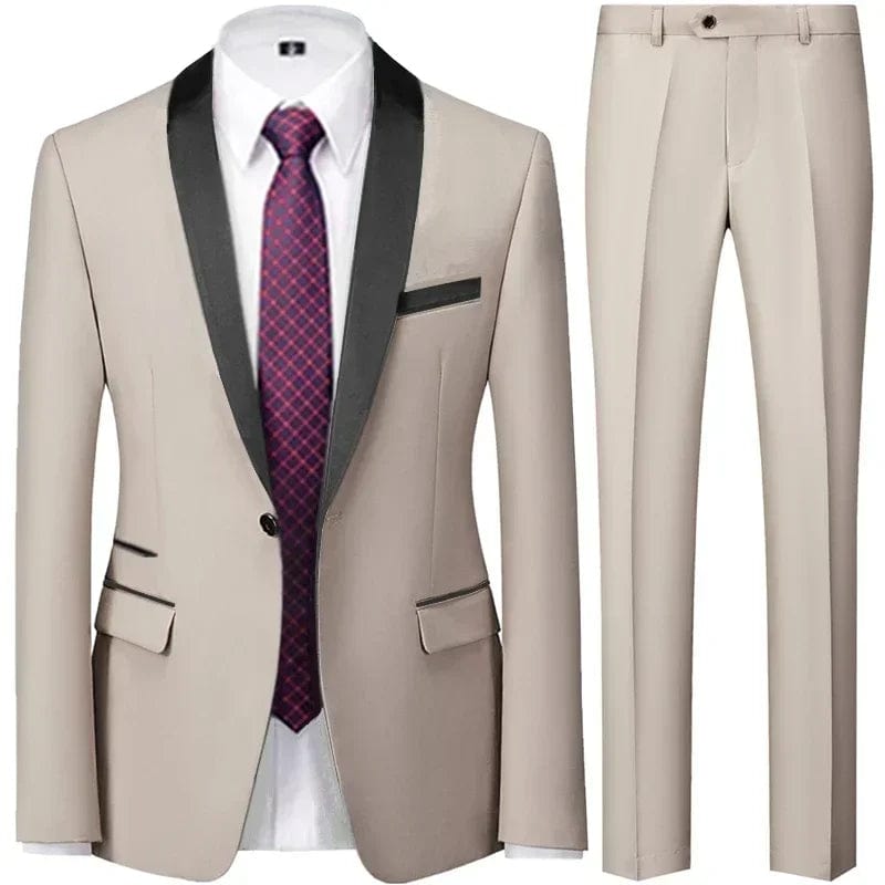 3 Pieces Set Men's Business Blazers Coat / Male Slim Fit Color Matching Collar Suit Tuxedo Leisure Jacket Pants Vest Wedding - SHOWLU FASHION STORE