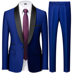 3 Pieces Set Men's Business Blazers Coat / Male Slim Fit Color Matching Collar Suit Tuxedo Leisure Jacket Pants Vest Wedding - SHOWLU FASHION STORE