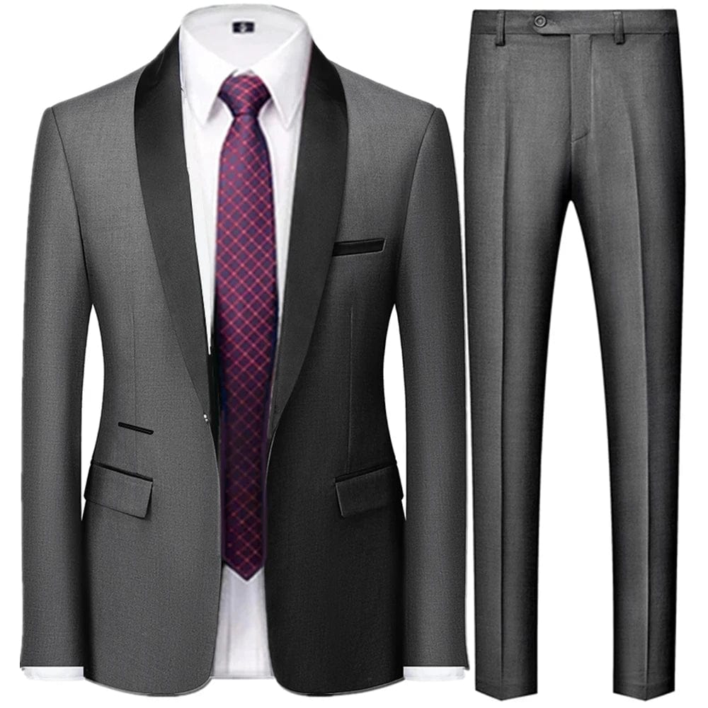 3 Pieces Set Men's Business Blazers Coat / Male Slim Fit Color Matching Collar Suit Tuxedo Leisure Jacket Pants Vest Wedding - SHOWLU FASHION STORE