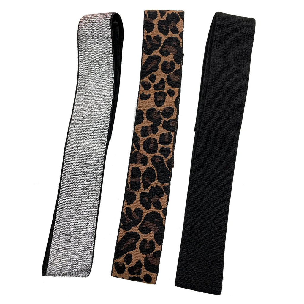 Showlu 3-piece wig elastic band set with leopard and silvery lace for securing lace wigs and laying edges comfortably.