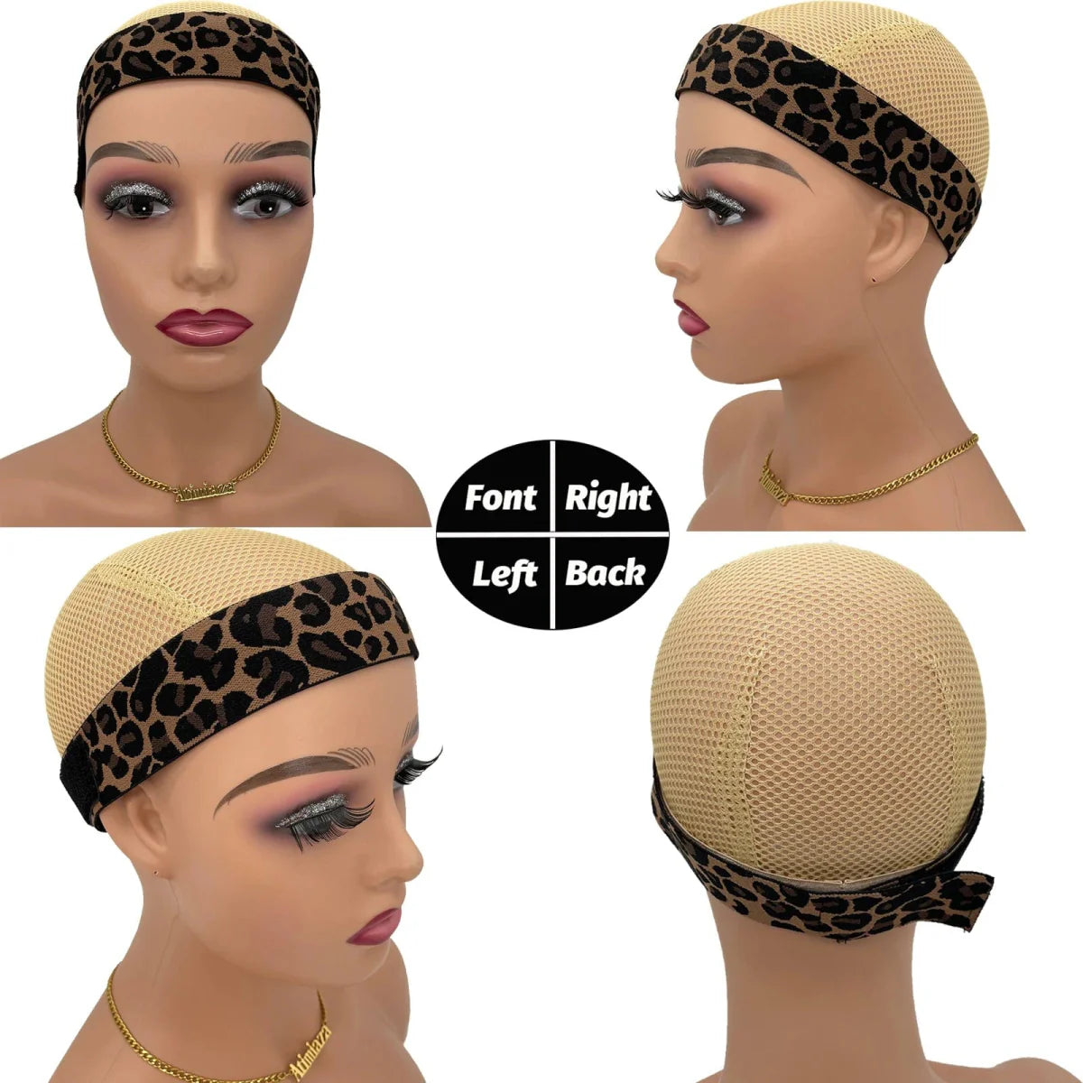 Showlu 3-piece wig elastic bands set with leopard and silvery lace for laying edges and securing lace wigs, adjustable fit