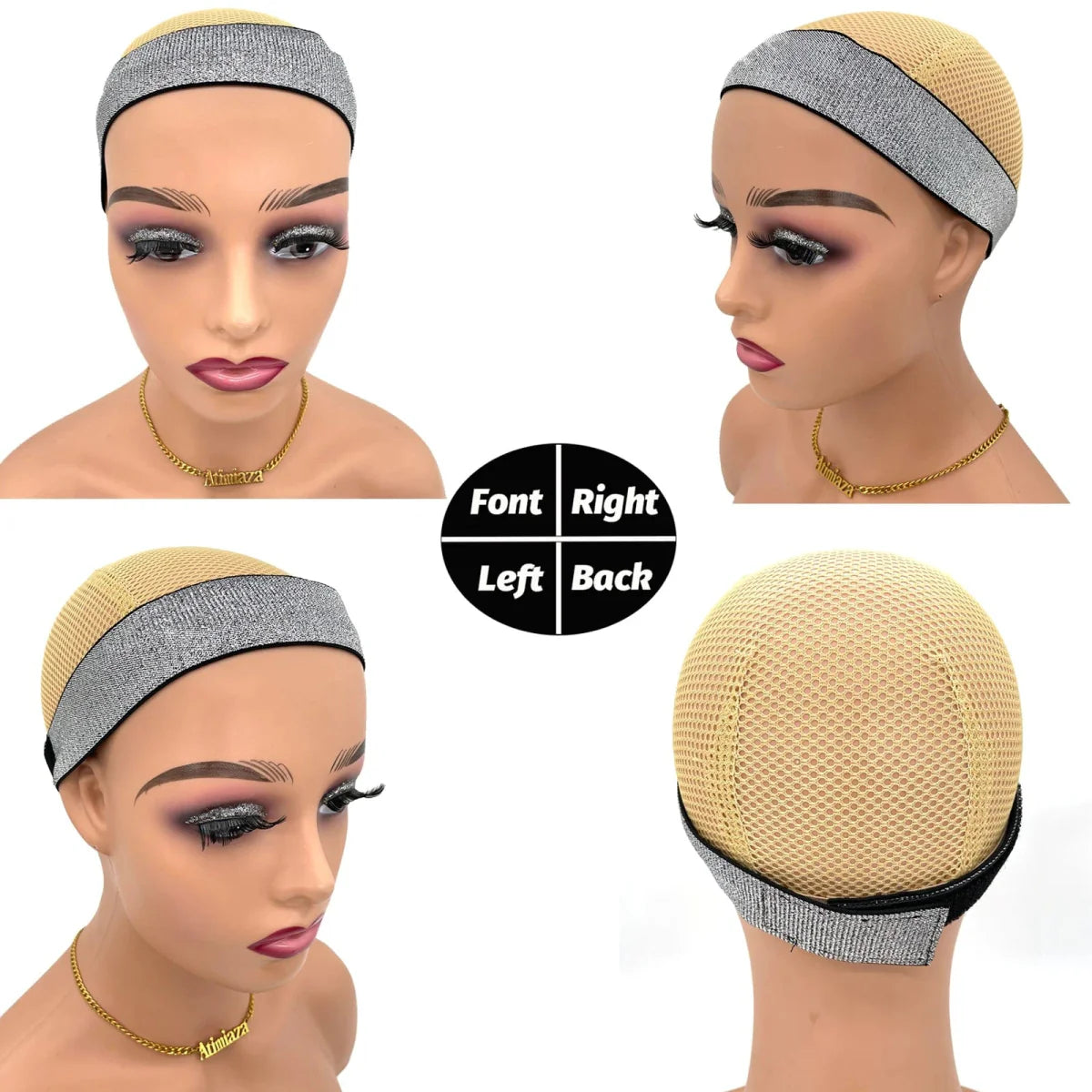 Showlu 3-piece wig elastic band set with leopard and silvery lace for securing lace wigs and laying edges down.