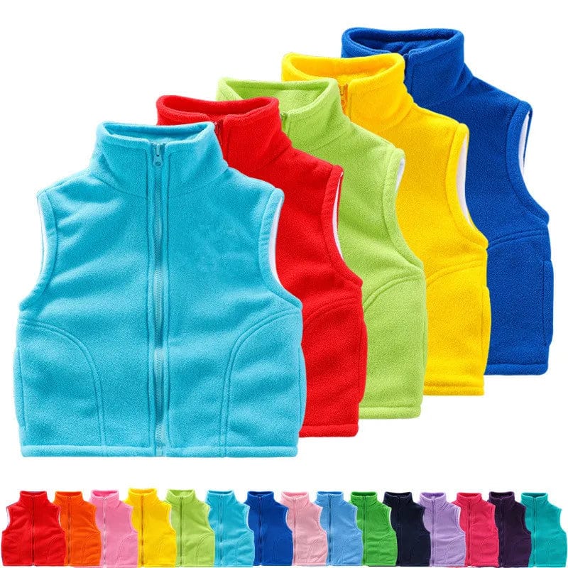 Kids polar fleece vest by Showlu Fashion, sleeveless winter jacket for boys and girls, warm and cozy children's outerwear.