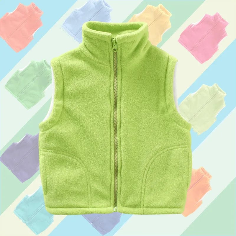 Kids polar fleece vest by Showlu Fashion, sleeveless warm winter jacket for boys and girls aged 3-10, cozy outdoor wear.