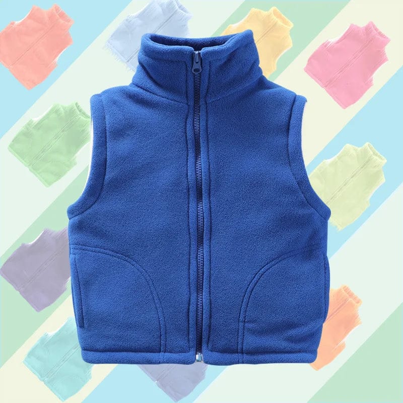 Kids polar fleece sleeveless vest by Showlu Fashion, warm winter outerwear for boys and girls ages 3 to 10, lightweight and cozy.