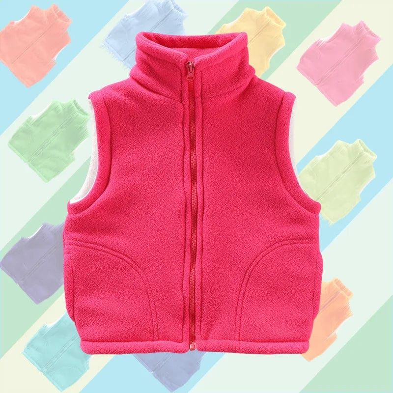 Kids polar fleece vest from Showlu Fashion Store, sleeveless warm winter outerwear for boys and girls aged 3 to 10 years.