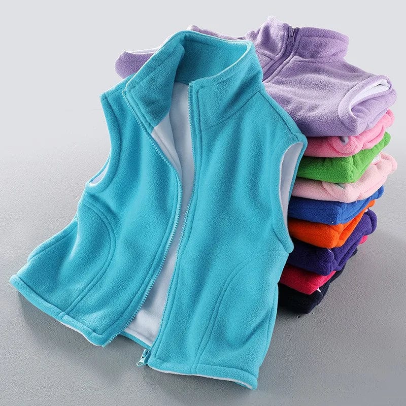 Kids polar fleece vest by Showlu Fashion Store, sleeveless, warm winter waistcoat for boys and girls aged 3 to 10.