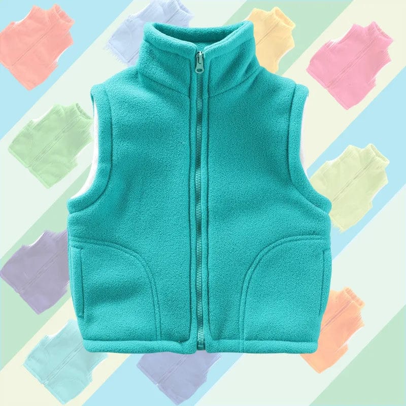 Kids' polar fleece vest by Showlu Fashion for children ages 3-10, sleeveless winter jacket, warm and cozy outdoor waistcoat.