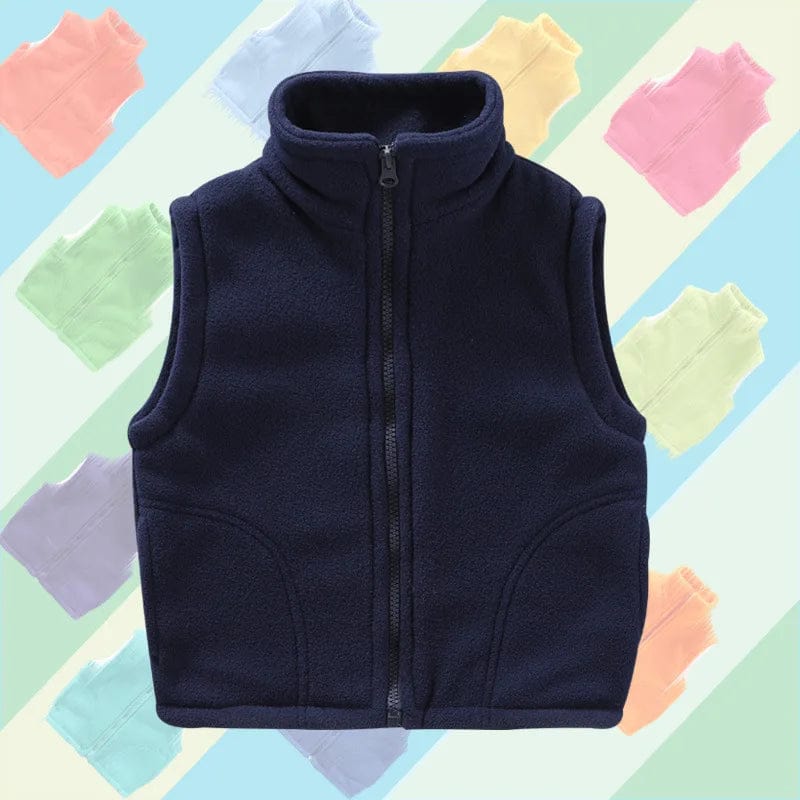 Kids polar fleece vest by Showlu Fashion, sleeveless winter jacket for boys and girls, warm and cozy for children ages 3 to 10.