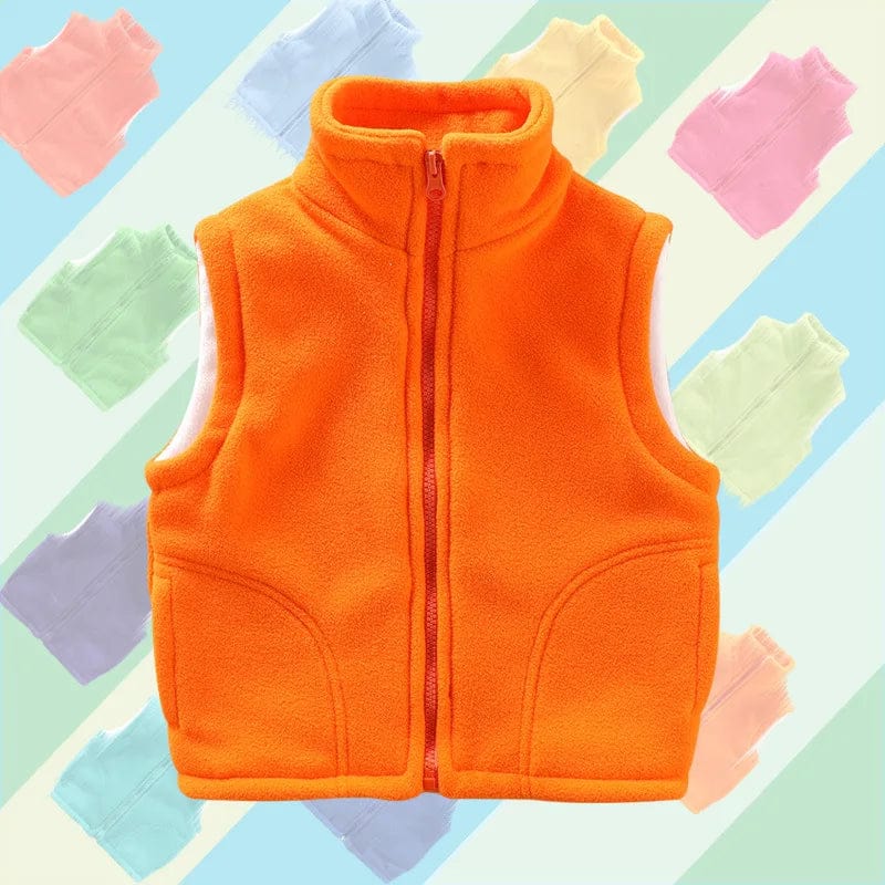 Kids polar fleece vest by Showlu Fashion, sleeveless winter jacket for boys and girls, warm and cozy outdoor toddler outerwear.