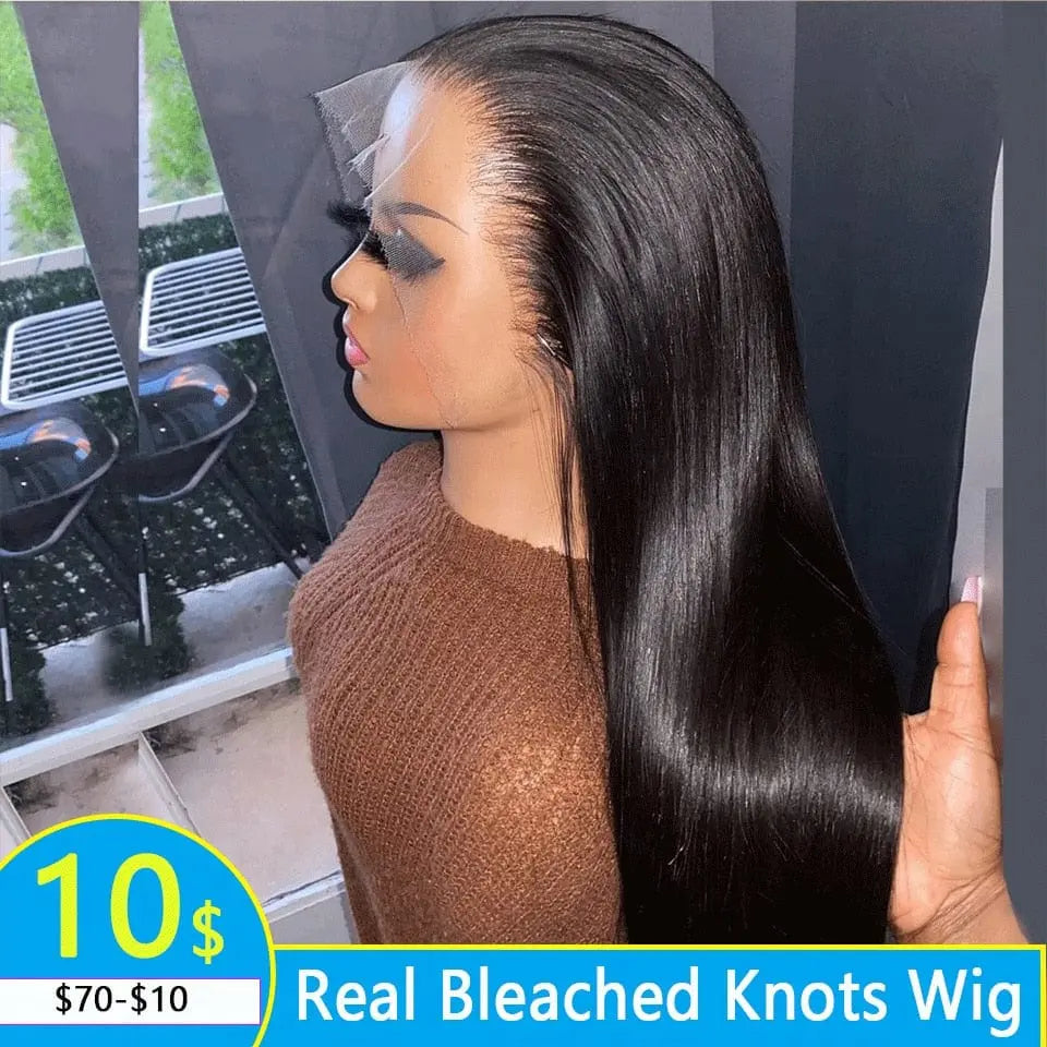 Brazilian bone straight human hair lace frontal wig with 13x4 transparent lace, 30 inches, from Showlu Fashion Store