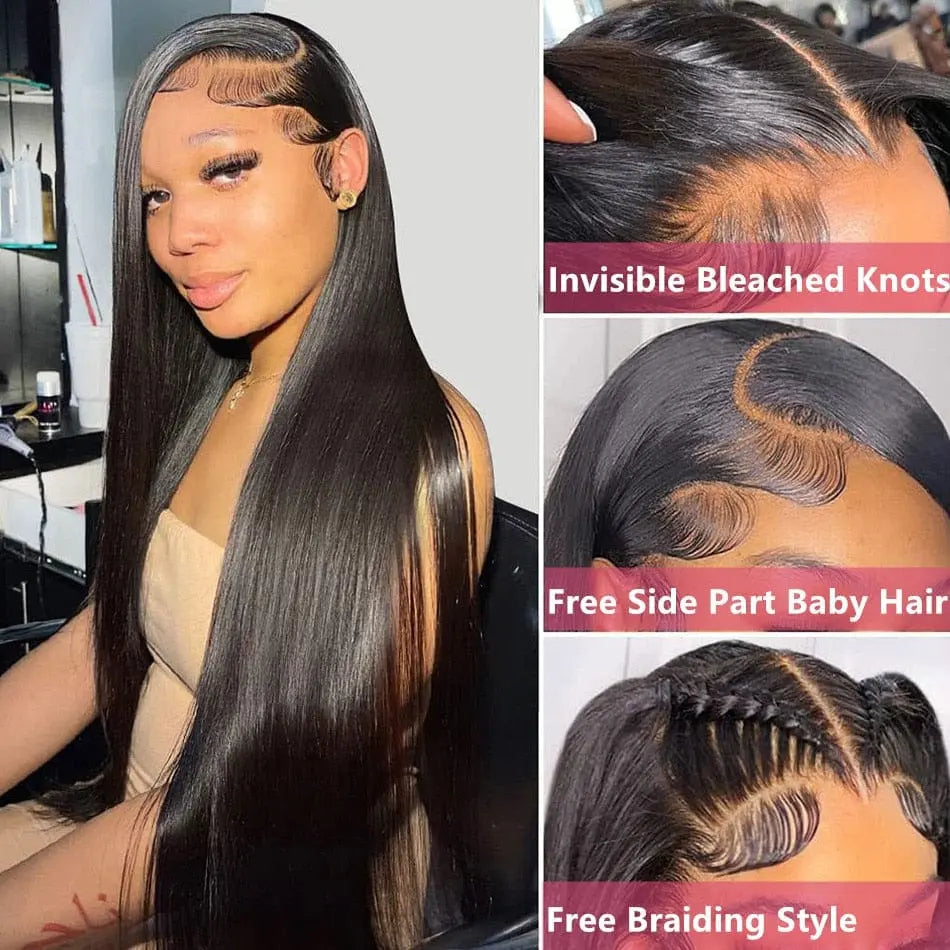 Brazilian Bone Straight HD lace frontal human hair wig, 30 inches, transparent 13x4 lace, for women by Showlu Fashion Store